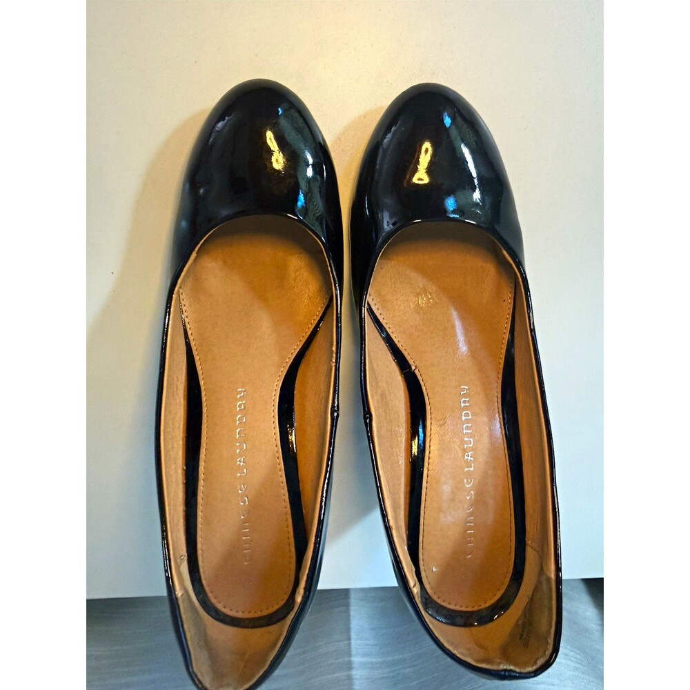Chinese Laundry Black Patent Leather Round Toe Block Heel Pumps - Size 8.5